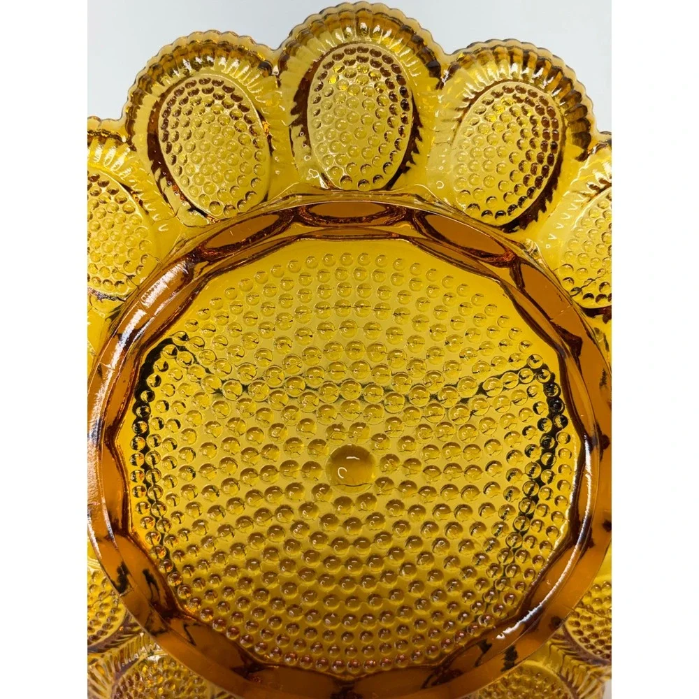VTG Indiana Glass Tiara Hobnail Amber Deviled Egg Plate Scalloped 15 Slot 11